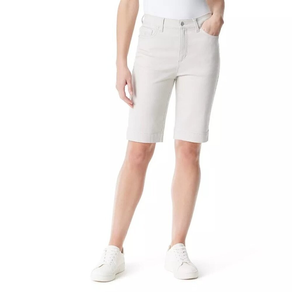 Gloria Vanderbilt Womens Gray High Rise Amanda Bermuda Jean Shorts Sz 18 New